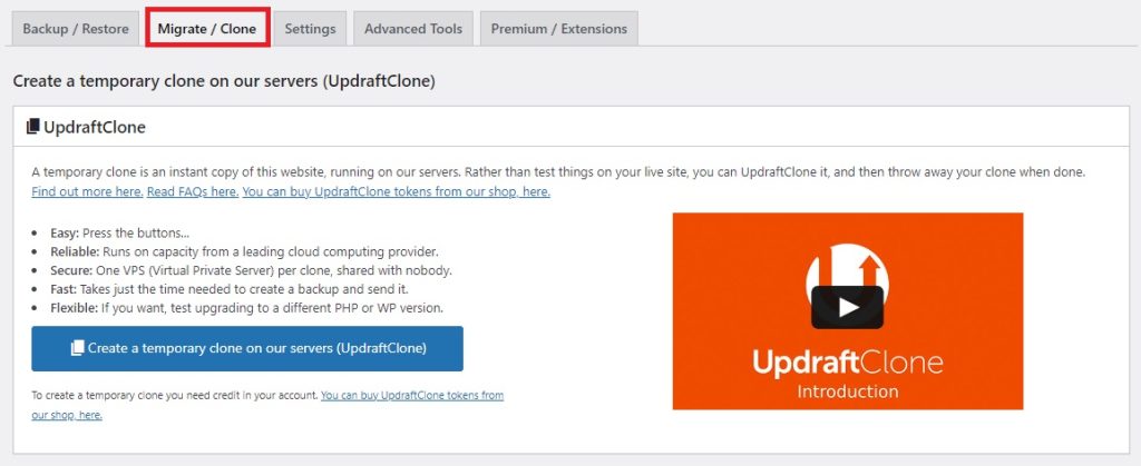 WP maintenance updraftplus migrate clone