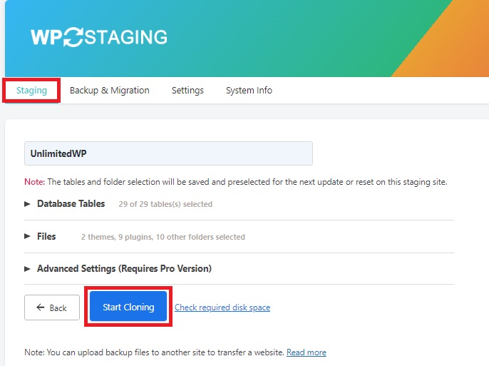 WP maintenance wp staging