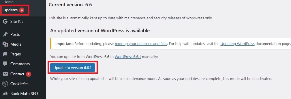 wp maintenance core updates