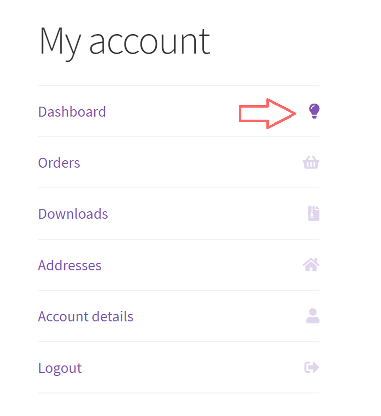 WooCommerce My Account navigation tabs with custom icons