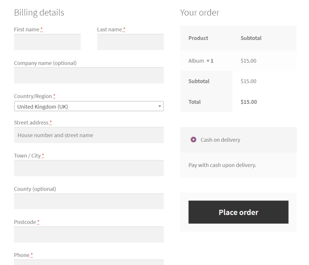 WooCommerce checkout form without address line 2 field