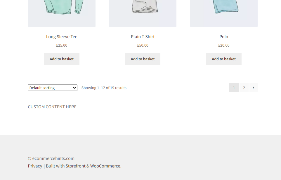 WooCommerce custom content being shown below the product archive
