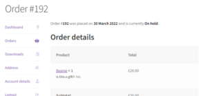 WooCommerce custom product checkbox value showing in the my account order view