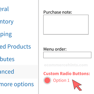 woocommerce custom radio buttons shown in the product editor