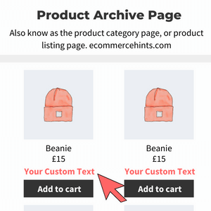 WooCommerce product category page showing custom content under the product prices
