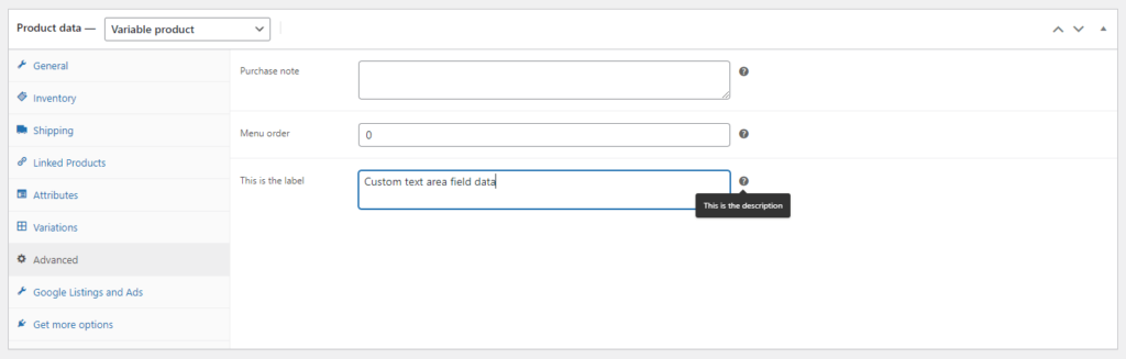 WooCommerce custom textarea-field-in-the-product-editor