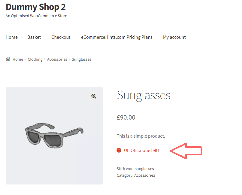 WooCommerce customised out of stock text
