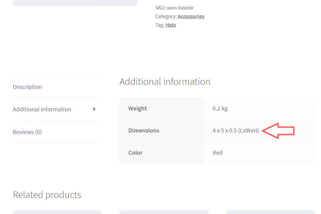 WooCommerce Product Attribute Dimensions (LxWxH) Suffix