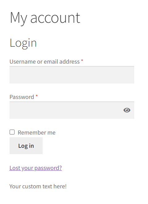 WooCommerce login form showing content below the form