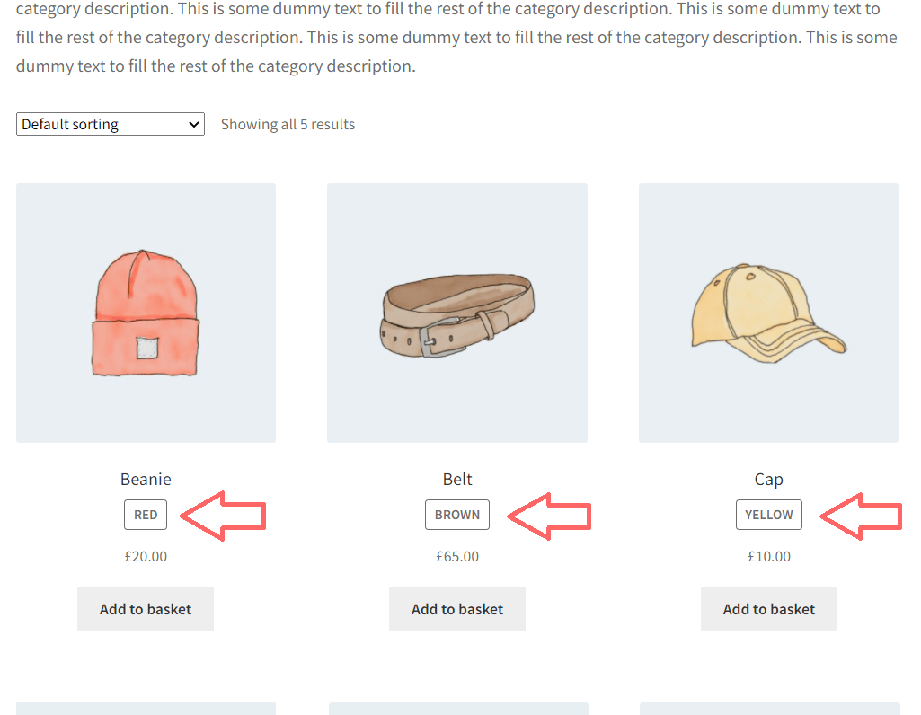WooCommerce product archive loop items showing attribute below the product name