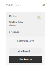 WooCommerce Mini Cart showing colour picker hex code under product title