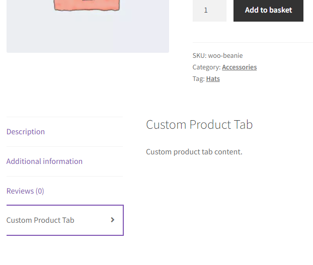 WooCommerce Product Page showing a custom product tab