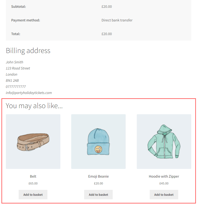 WooCommerce Thank You Page Cross-Sells