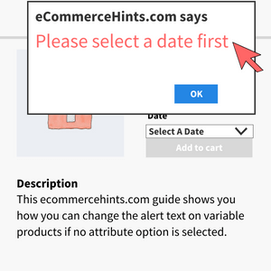 WooCommerce variable product alert text changed