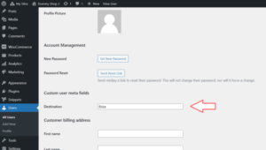 Wordpress user profile editor showing the registration custom select field saved option