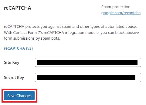 wp CAPTCHA save changes